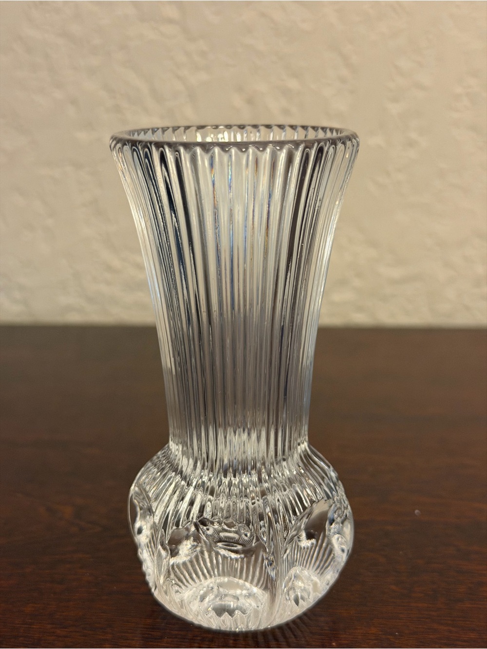 Vtg Fostoria Melissa Ribbed Bud Vase 4.75" Lead Crystal MCM Concave Thumbprint